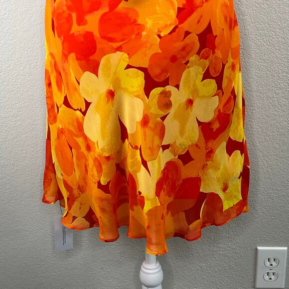 Rumored Chiffon Vintage Slip Mini Dress Heatwave Yellow Orange Floral XL NWT - Picture 9 of 15